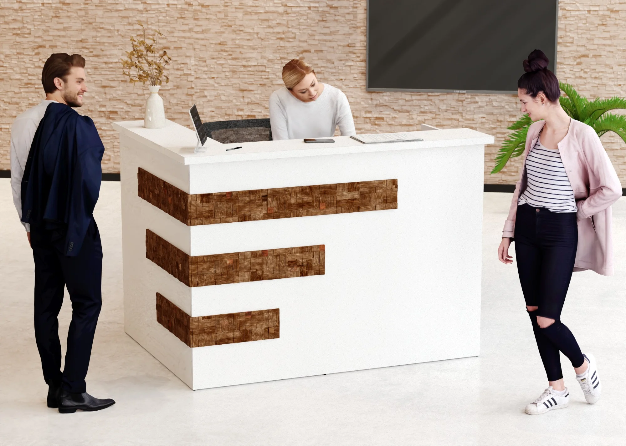 Lada recepcyjna z panelami drewnianymy